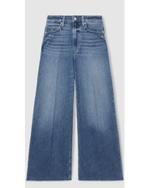 PAIGE Rock Show Blue Wide Leg Raw Hem Cropped Jeans