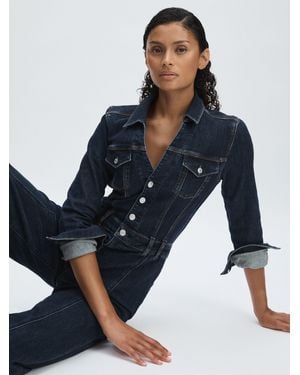 PAIGE Peregrine Blue Stretch-cotton Denim Jumpsuit