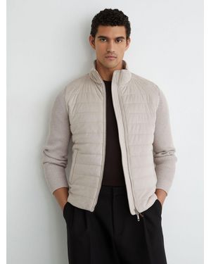 Reiss Quilted Hybrid Zip-Through Jacket - Natural