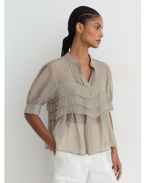Reiss Georgia - Gray Frill-detail Half-button Blouse, Us 6