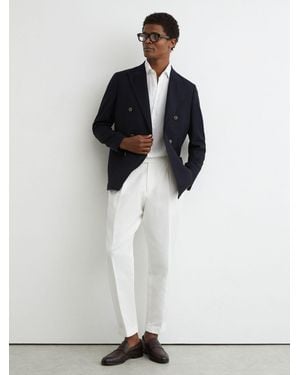 Reiss Tailored Fit Wool Herringbone Double-Breasted Blazer - White