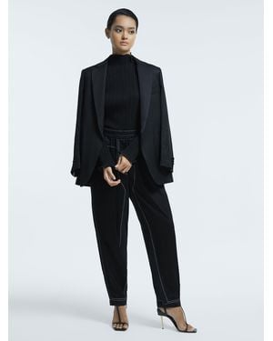 ATELIER Black Georgina Italian Relaxed Contrast Stitch Drawstring Pants