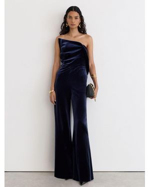 Reiss Velvet Structured Strapless Wide-Leg Jumpsuit - Blue