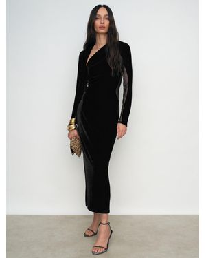 Reiss Velvet Sheer-Panel Cut-Out Midi Dress - Black
