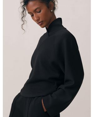 Reiss Premium Interlock Shawl-Neck Sweatshirt - Blue