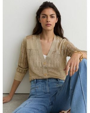 Reiss Suzanne - Gold Metallic Pointelle-knit Cardigan, L (us 12-14)