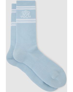 Reiss Powder & Monogram Cotton-Blend Ribbed Socks, M & L - Blue