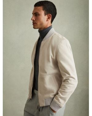 Reiss Diego Suede Bomber Jacket - Natural