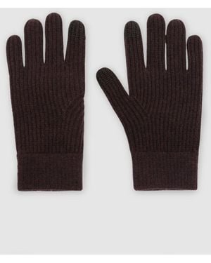 Reiss Lawson - Chocolate Brown Merino Wool Rib-knit Gloves, One