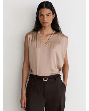 Reiss Silk-Front V-Neck Sleeveless Top - Black