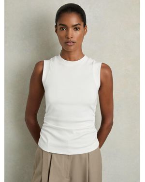 Reiss Fine Rib Ruched Vest Top - White