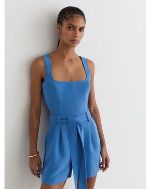 Reiss Lyon - Blue Structured Cut-out Belted Playsuit, Us 10