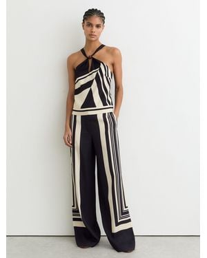 Reiss Wide-Leg Scarf-Print Pants - White