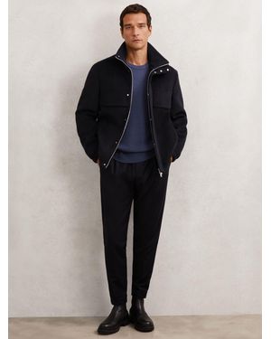 Reiss Wool-Blend Funnel-Neck Zip Jacket - Blue