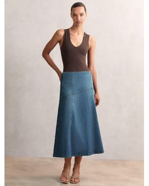 Reiss Denim Paneled Midi Skirt - Blue