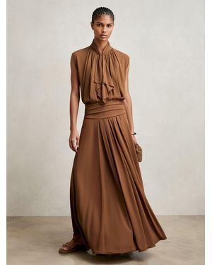 Reiss Jersey Ruched-Waist Maxi Skirt - Brown