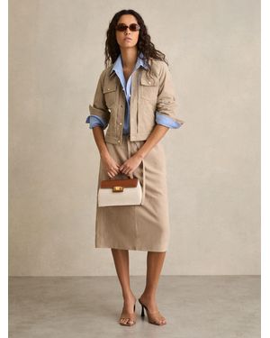 Reiss Meagan - Neutral Suede Drawstring Midi Skirt, Us 10 - Natural