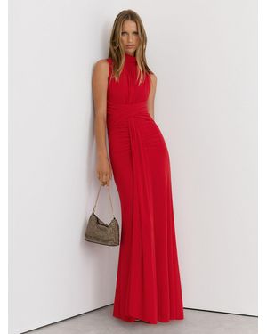 Reiss Petite Sheer Ruched Sleeveless Maxi Dress - Red
