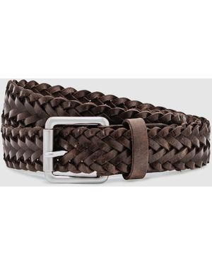Reiss Leather Woven Belt - White