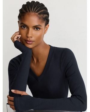 Reiss Cotton-Stretch V-Neck Ruched Top - Blue