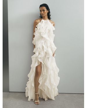 Reiss Kiera - Off White Atelier Silk-organza Ruffle Maxi Dress, Us 6 - Natural