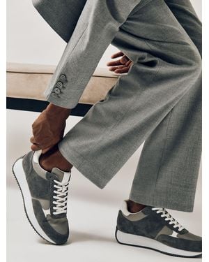 Reiss Suede Lace-Up Running Sneakers - Gray
