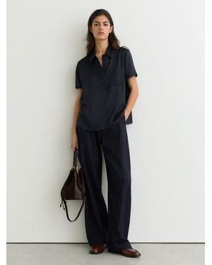 Reiss Silk Half-Button Short-Sleeve Shirt - Blue