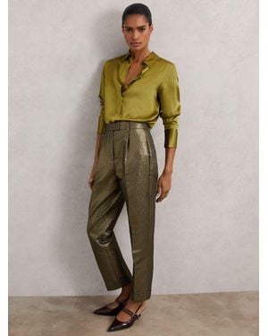 Reiss Tapered Metallic Suit Pants With Cotton - Green