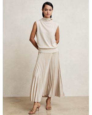 Reiss Pleated Midi Skirt - Natural