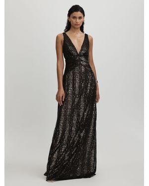 Halston Plunge Neck Sequin Maxi Dress - Black