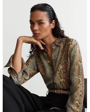 Reiss Lyla - Neutral/grey Snakeskin-print Long-sleeve Shirt, Us 6 - Brown