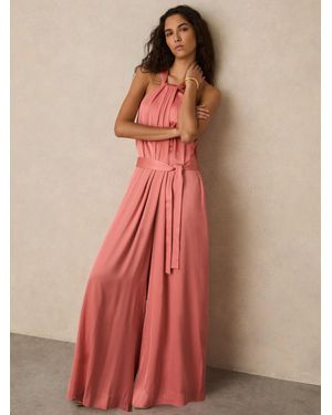 Reiss Petite Satin Wide-Leg Draped Jumpsuit - Pink