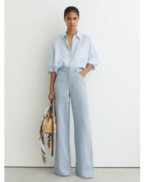 Reiss Lyocell-Linen Wide-Leg Pants - Blue