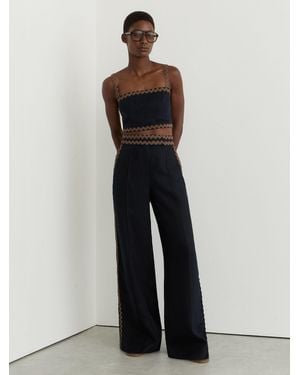 Reiss Petite Linen Wave-Trim Wide-Leg Pants - Black