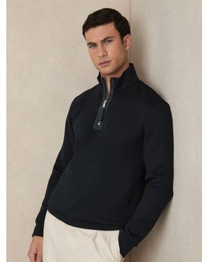 Reiss Leather-Placket Interlock Sweatshirt - Black