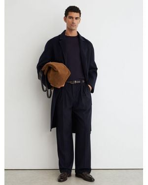 Reiss Wool-Blend Flannel Relaxed-Fit Pleated Pants - Blue