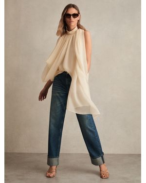 Reiss Draped Chiffon Sleeveless Top - Natural
