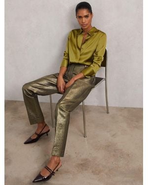 Reiss Tapered Metallic Suit Pants With Cotton - Green