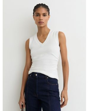 Reiss Stretch-Cotton Rib Ruched V-Neck Vest - White