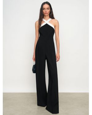 Reiss Cliona - Black/cream Colour-block Halter Wide-leg Jumpsuit, Us 6 - White