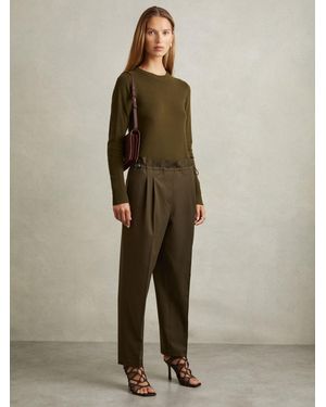 Reiss Essie - Khaki Drawstring Waist Tapered Pants, Us 12 - Natural