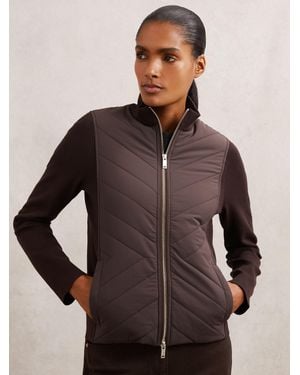 Reiss Hybrid Quilted Zip-Through Knit Jacket - Brown