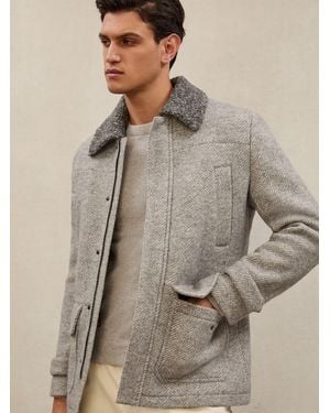 Reiss Atelier Wool-Cotton Herringbone Jacket - Gray