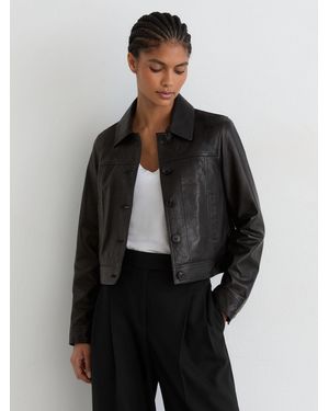 Reiss Leather Trucker Jacket - Gray