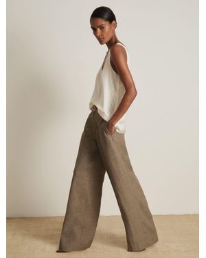 Reiss Atelier Wide-Leg Suit Pants With Linen - Natural