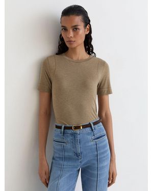 Reiss Lyocell-Wool Ruched Crew-Neck T-Shirt - Blue