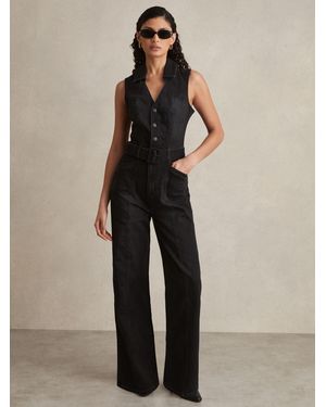 PAIGE Washed Sleeveless Denim Jumpsuit - Black