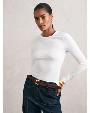 Reiss Cotton Crew-Neck Long-Sleeve T-Shirt With Stretch - White