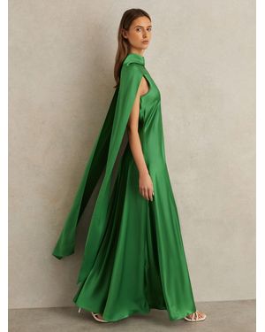 Reiss Fae - Green Satin Cape Maxi Dress, Us 6