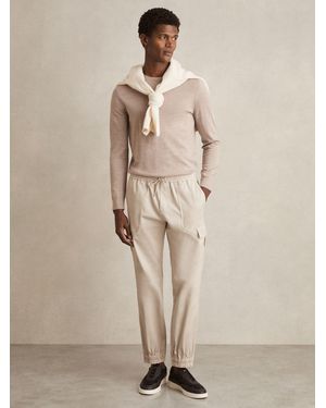 Reiss Stone Haven Cotton Drawstring Cargo Pants - Natural